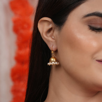 Goldplated Silver Jhumkis with Pearl Drops