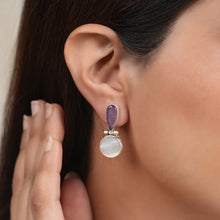 Load image into Gallery viewer, Amethyst with Mother of Pearl Drop Earrings