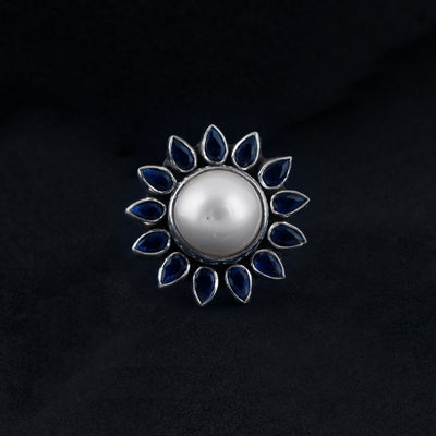 Blue Flower Pearl Ring