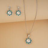 Blue Pearl Flower Silver Pendant Set