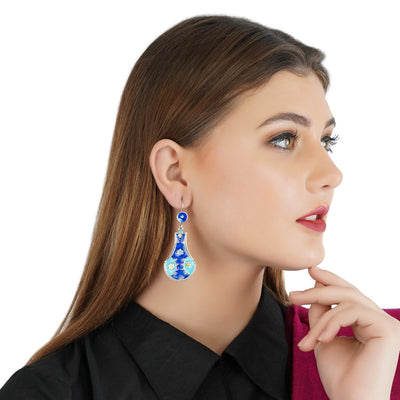 Blue Yellow Enameled Silver Earrings