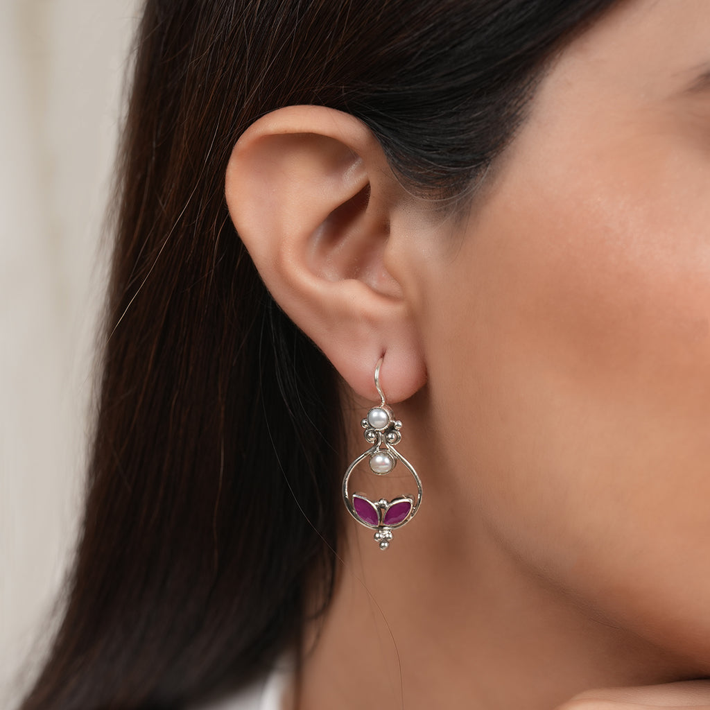 Chandrika Pearl & Pink Zircon Earrings