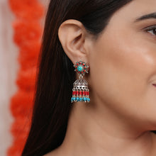Load image into Gallery viewer, Dana Art Jhumkas with Coral &amp; Turquoise Drops