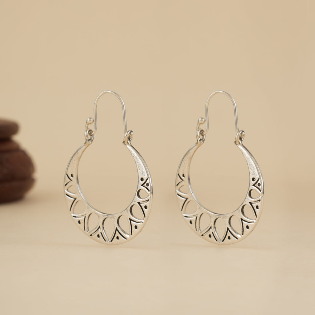 Silver Cutwork Hoop Earrings
