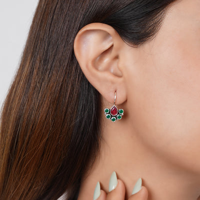 Dainty Ruby & Emerald Silver Earrings