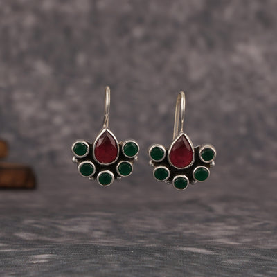 Dainty Ruby & Emerald Silver Earrings