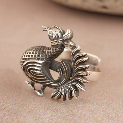 Dancing Peacock Silver Ring