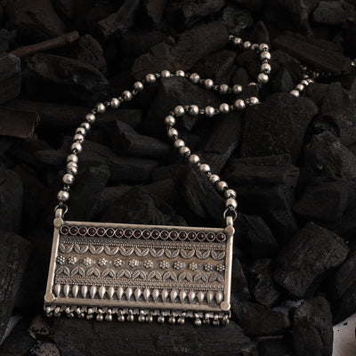Intricately Carved Silver Necklace