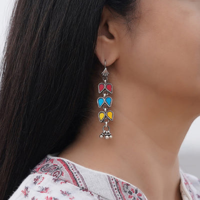 Tribal Silver Glass Earrings