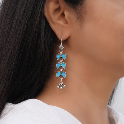 Blue Tribal Silver Glass Earrings