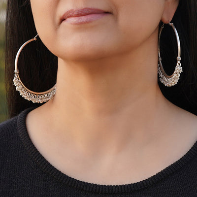 Large Silver Pearl Hoops