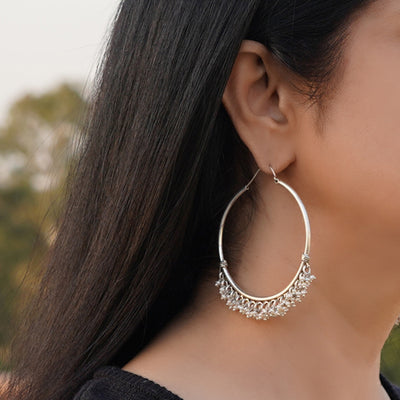 Large Silver Pearl Hoops