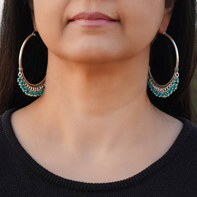 Large Silver Turquoise Hoops