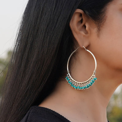 Large Silver Turquoise Hoops