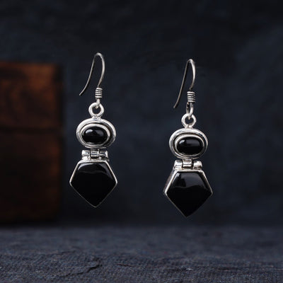 Black Onyx Silver Earrings
