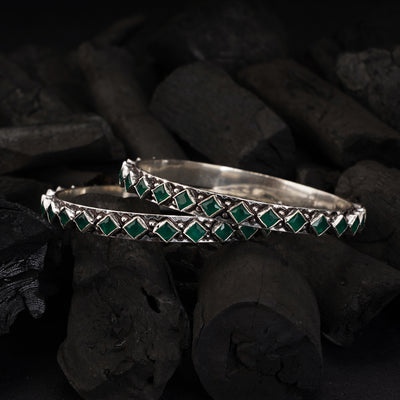 Green Silver Bangle (Single)