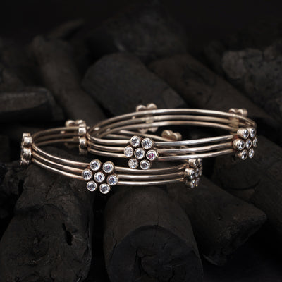 Zircon Flowers on Layered Bangle (Single)
