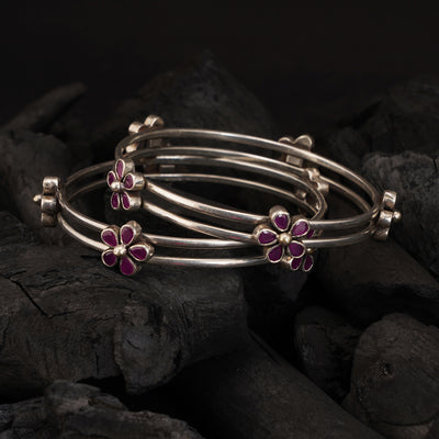 Ruby Flowers on Layered Bangle (Single)