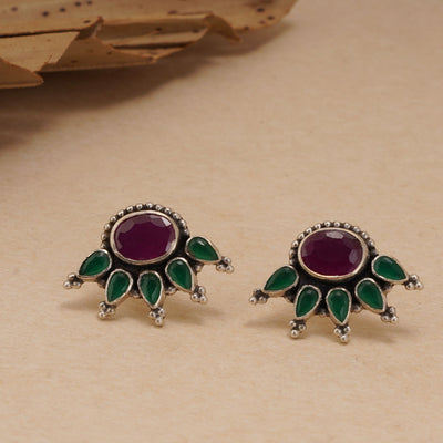 Green & Red Silver Earrings