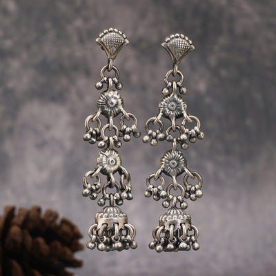 Tribal Silver Long Earrings