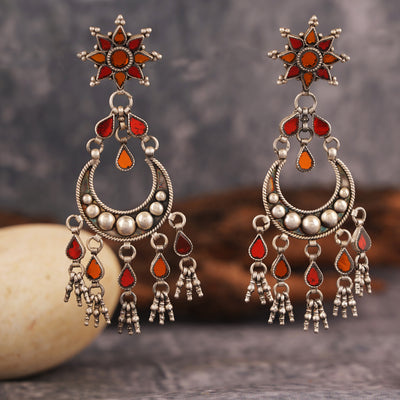 Red & Orange Glass Silver Earrings
