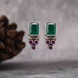 Green & Red Silver Earrings