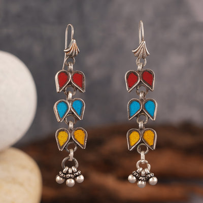 Tribal Silver Glass Earrings