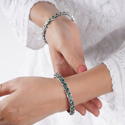 Green Silver Bangle (Single)