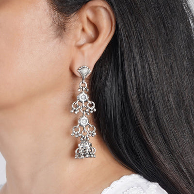 Tribal Silver Long Earrings