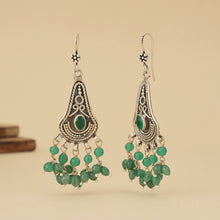 Load image into Gallery viewer, Intricate Silver Earrings with Emerald Beads