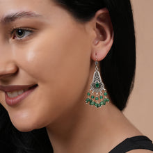 Load image into Gallery viewer, Intricate Silver Earrings with Emerald Beads