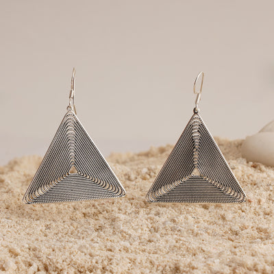 Filigree Triangle Silver Earrings