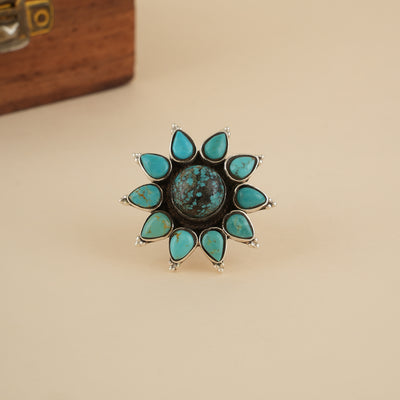 Floral Firoza Silver Ring