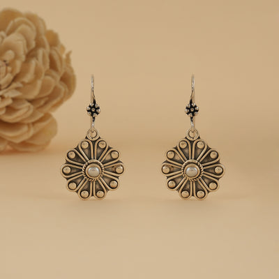 Floral Silver Hook Earrings
