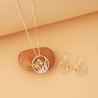Golden Leaf Silver Pendant Set