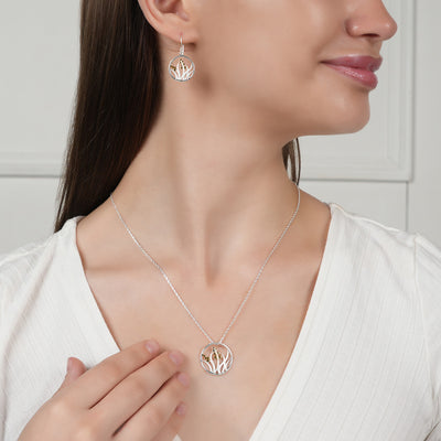 Golden Leaf Silver Pendant Set
