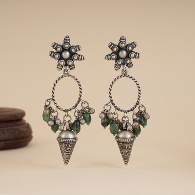 Gole Panna Long Silver Earring