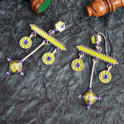 Green & Blue Enameled Earrings