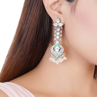 Green Kundan Long Earrings