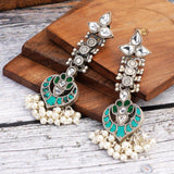 Green Kundan Long Earrings