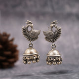 Intricately Carved Peacock Studs with Jhumkis Drops