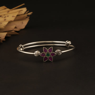 Kempu Flower Silver Adjustable Bracelet