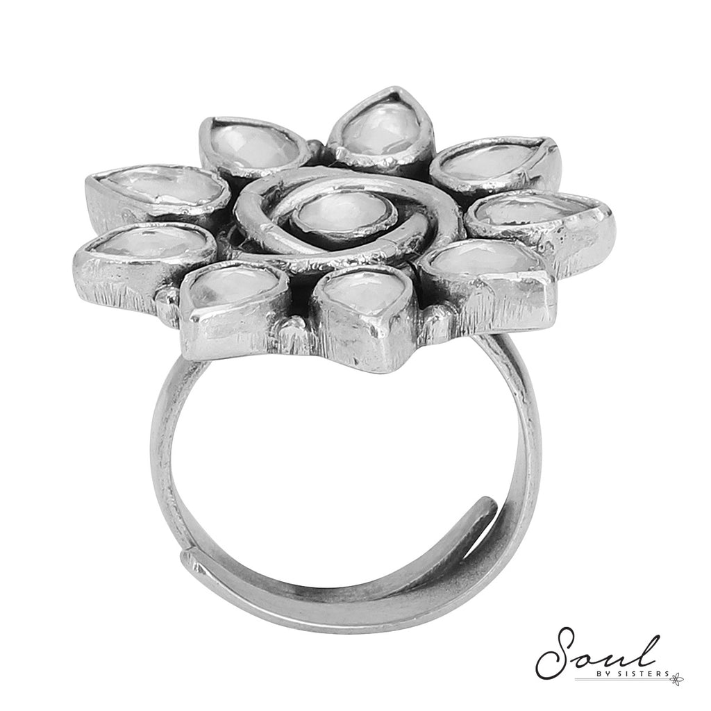 Kundan Flower Adjustable Ring