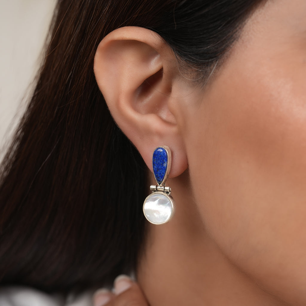 Blue Lapis with Mother of Pearl Drop Earrings