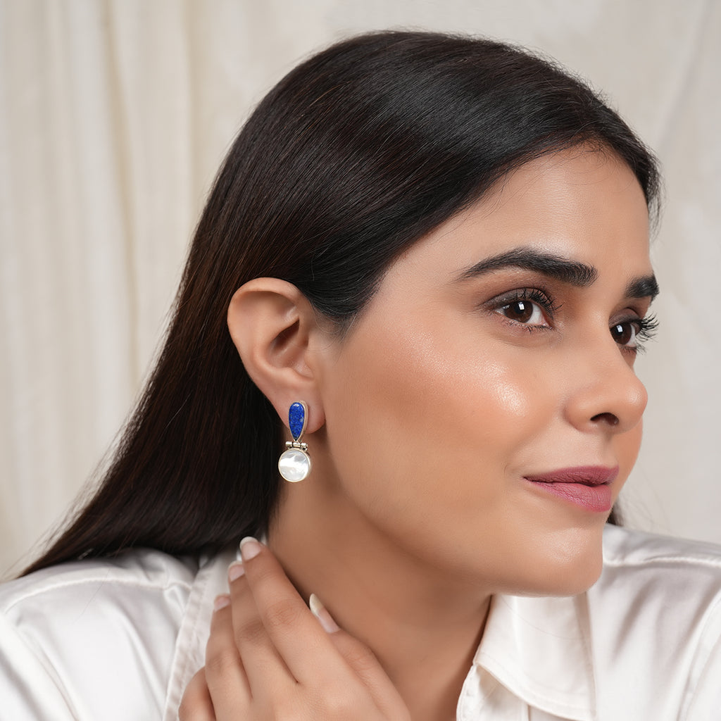 Blue Lapis with Mother of Pearl Drop Earrings