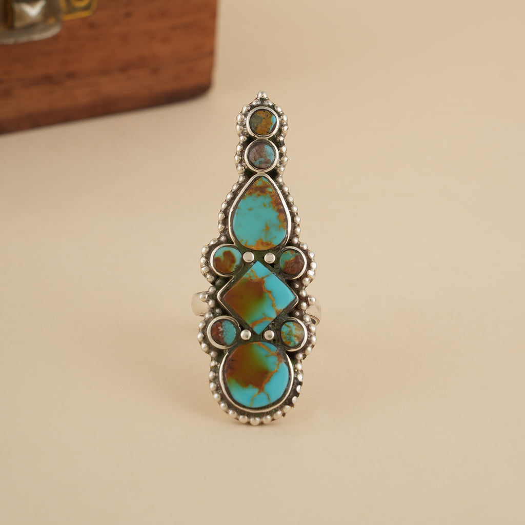 Long Sterling Silver Ring with Persian Turquoise