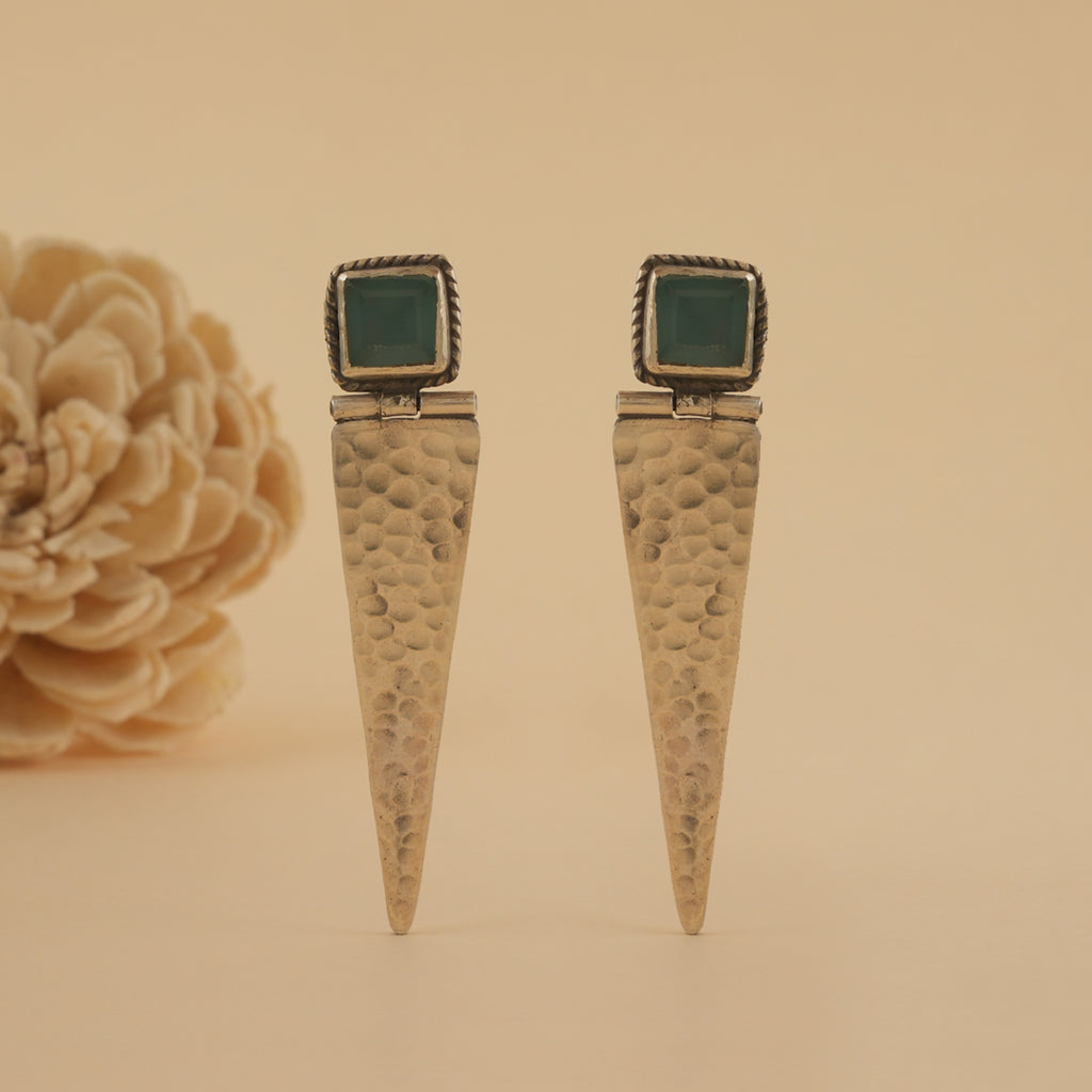 Hammered Silver Earrings with Blue Moissanite Studs