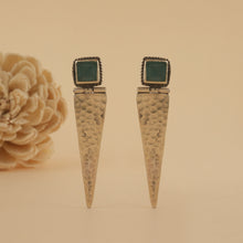 Load image into Gallery viewer, Hammered Silver Earrings with Blue Moissanite Studs