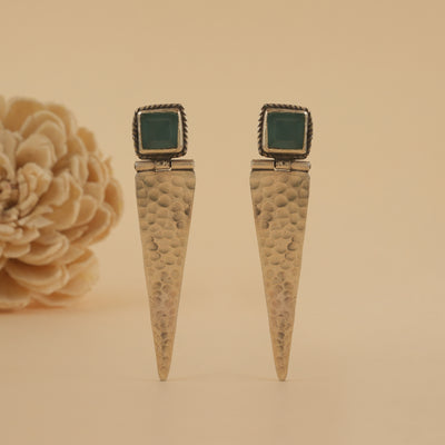 Hammered Silver Earrings with Blue Moissanite Studs