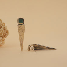 Load image into Gallery viewer, Hammered Silver Earrings with Blue Moissanite Studs